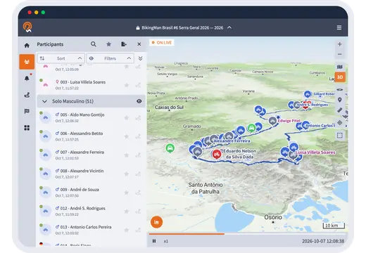 Participant list next to the race supervision map