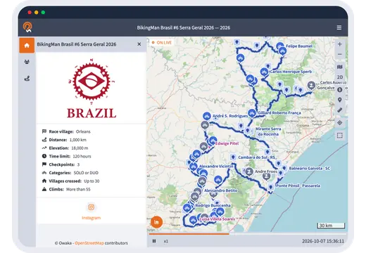 Public race map with the event details and participants live along the course